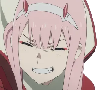 😁 701a0805 Zero Two Darling in the Franxx Anime, Zero Two, capelli rosa, Darling in the Franxx, corna, sorrisetto whatsapp sticker