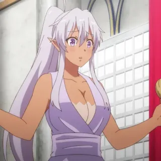 🥰 7e52841e アニメ, 女性, エルフ, 紫色の目, 白い髪, 漫画 telegram sticker