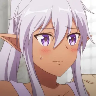 ☺️ b6ad2186 アニメ, エルフ, 女性, 恥ずかしい, 紫色の目, 白い髪 telegram sticker