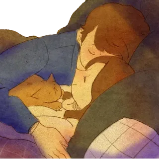 😴 18e1493f gato, cão, humano, dormindo, animais de estimação, conforto telegram sticker