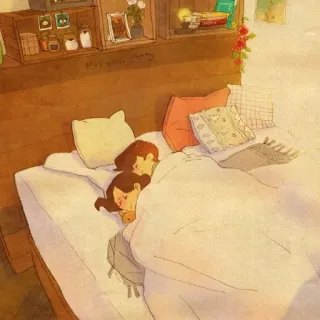 🤗 2284a427 casal, dormindo, cama, amor, fofo, saudável, ilustração telegram sticker