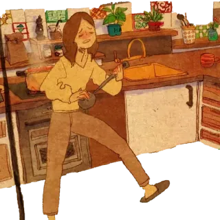 🎸 3b91e7a1 cozinha, cozinhar, mulher, ilustração, casa, desenho animado, concha telegram sticker