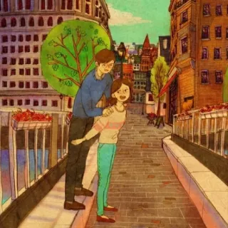 😃 90b0b189 amor, casal, romance, cidade, rua, ilustração telegram sticker