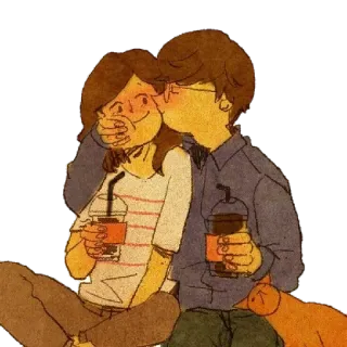 ☕ b8c06cc0 amor, casal, beijo, carinho, café, fofo, romance telegram sticker