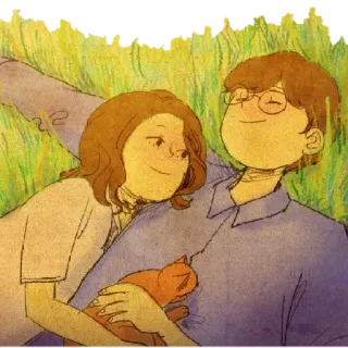 🤗 bf64392f casal, gato, amor, afeição, pacífico, grama, desenho animado, ilustração telegram sticker