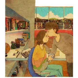 😚 d83c88a1 amor, casal, beijo, romance, afeição, arte, ilustração telegram sticker