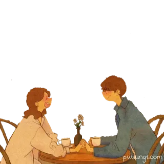 ☕️ e94c2333 casal, amor, romance, café, mesa, fofo, ilustração telegram sticker