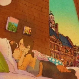 🤗 ec6afefe casal, amor, romance, prédio, sonhador, desenho animado, cidade telegram sticker