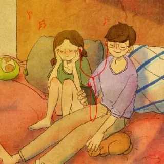 🎧 fd999edb casal, fones de ouvido, música, desenho animado, fone de ouvido, amor, romântico, fofo telegram sticker