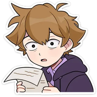 😦 87280629 Anime, Anak laki-laki, Kartun, Terkejut, Khawatir, Karakter, Membaca, Kertas whatsapp sticker