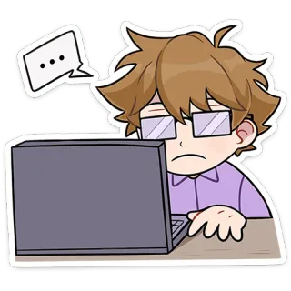 😕 bb1cd888 卡通, 电脑, 眼镜, 动漫, 工作, 思考 whatsapp sticker