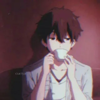 🖤 796c7a29 애니메이션, 소년, 차, 컵, 캐릭터 telegram sticker