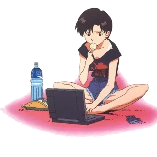 🔷 8982b838 女孩, 笔记本电脑, 零食, 动漫, 坐着 telegram sticker