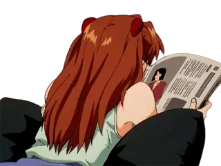 🔷 ba43e461 Asuka Langley Soryu Neon Genesis Evangelion 动漫, 女孩, 阅读, 报纸, 青少年 telegram sticker