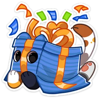 🎁 38f80c29 gato, regalo, regalo, celebración, confeti, lindo, animal, dibujo animado telegram sticker