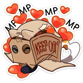 😍 818b15a0 KEEP OUT gato, caja, corazones, lindo, pegatina, prohibido el paso telegram sticker