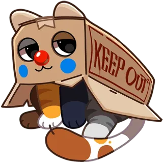 😏 da696ef4 KEEP OUT gato, caja de cartón, prohibido el paso, animal, pegatina, gato de dibujos animados, divertido, juguetón telegram sticker