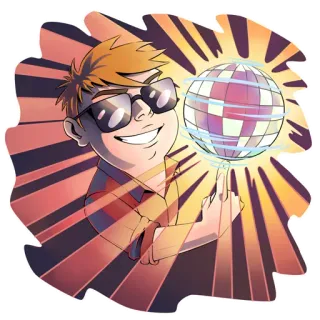 🔮 6905303f đàn ông, quả cầu disco, kính râm, ngón giữa telegram sticker