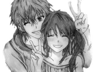 ❤ 138ab058 อนิเมะ, คู่รัก, สัญลักษณ์สันติภาพ, เพื่อน, ภาพวาด telegram sticker