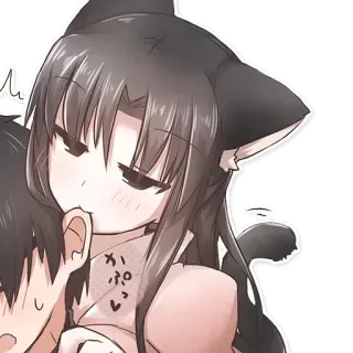 😺 2aa14a70 カプッ อนิเมะ, คาวาอิ, หูแมว, จูบ, น่ารัก telegram sticker