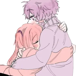 🤗 79396fc2 อนิเมะ, กอด, น่ารัก, คาวาอิ, สีชมพู, สีม่วง telegram sticker