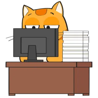 🤓 129ca43b 猫, 电脑, 办公室, 工作, 桌子, 文件 telegram sticker