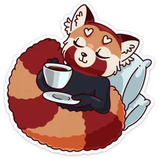 ☕ 003eb4e6 레서판다, 커피, 귀여운, 졸린, 카와이, 동물, 스티커 telegram sticker