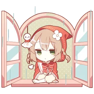 😒 1a18daa6 Аниме девушка, Дождливый день, Окно, Милый, Чиби, Каваий, В помещении telegram sticker