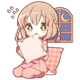 💤 1a27dafd Аниме, Мило, Девочка, Сон, Подушка, Луна telegram sticker