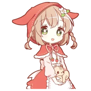 ⏰ 3d4e4686 Аниме, Милый, Красная Шапочка, Мультфильм, Девочка, Чиби, Белка telegram sticker