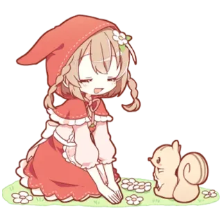 😌 6192da50 Аниме, Каваий, Красная Шапочка, Милый, Белка, Чиби, Цветок telegram sticker