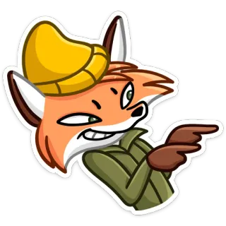 😀 20a086ab 여우, 만화, 동물, 캐릭터, 모자, 윙크, 가리키기, 스티커 telegram sticker