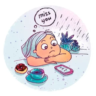 😢 560e2ef3 miss you 难过, 想你, 孤独, 咖啡, 甜甜圈, 插画 telegram sticker
