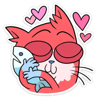 🤗 b843753e кот, рыба, любовь, сердечки, животное, милый, стикер telegram sticker