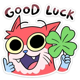 🍀 150be2e4 GOOD LUCK bonne chance, chat, trèfle à quatre feuilles, chance, animal, dessin animé, autocollant telegram sticker