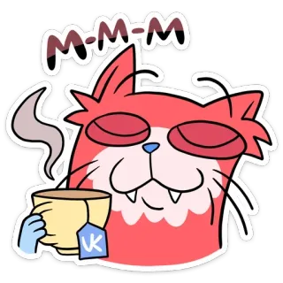 ☕ 54512caf M-M-M chat, thé, sticker, mignon, boisson, dessin animé telegram sticker