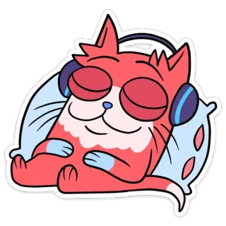 🎶 c595e62e chat, écouteurs, dormir, détente, dessin animé, animal telegram sticker