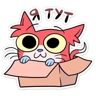 ☺ d6683d1a Я тут chat, boîte, dessin animé, animal, mignon, autocollant telegram sticker