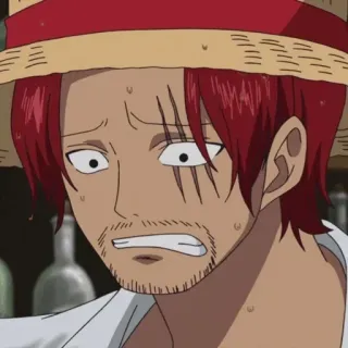 😬 18483cb7 Shanks One Piece อนิเมะ, มังงะ, โจรสลัด, ผมแดง, กลัว, กังวล telegram sticker
