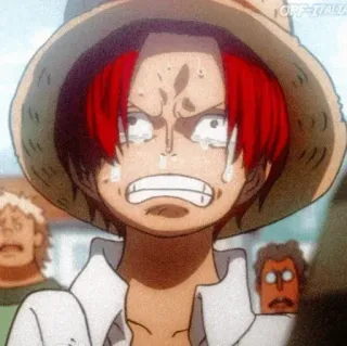 😭 f3ed3433 Shanks One Piece อนิเมะ, ร้องไห้, ผมแดง, หมวก, อารมณ์ telegram sticker