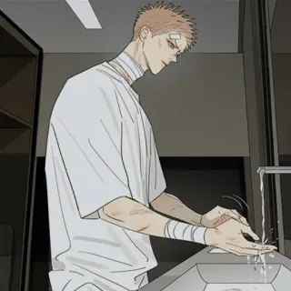 🍑 59c93a07 애니메이션, 부상, 남자, 붕대, 싱크대 telegram sticker