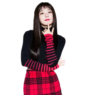 🤔 ecedc672 wanita, gadis, Korea, merah, rok, garis-garis telegram sticker