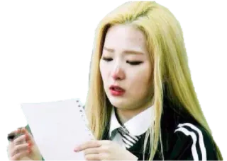 😭 563adcf2 mujer, rubia, llorando, triste, papel, leyendo telegram sticker