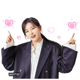 🍰 2222192d wontae donna, cuori, blazer, coreano, celebrità, carino, elegante, indicando whatsapp sticker