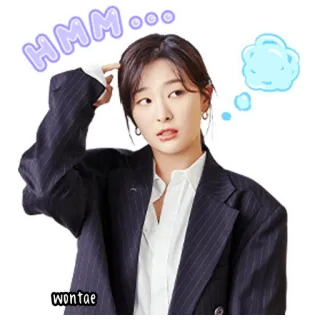 🍰 b12a1c4c HMM... pensando, chiedendosi, donna, espressione, curiosa, hmm whatsapp sticker