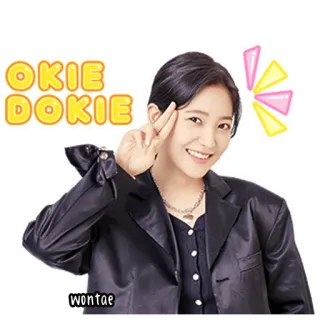 🍰 be88b4f8 OKIE DOKIE wontae okidoki, carino, segno di pace, donna, sorriso whatsapp sticker