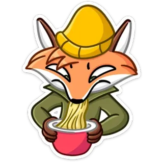 🍝 406c6d47 raposa, animal, desenho animado, comida, ramen, comendo, chapéu telegram sticker