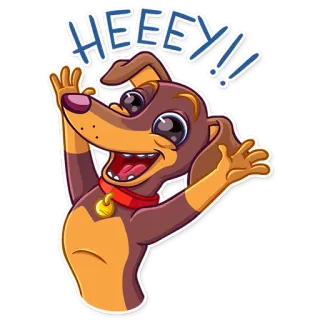 👋 a190f089 HEEEY!! 강아지, 만화, 동물, 인사, 기쁨, 친근한 telegram sticker