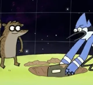 👾 55192db7 Mordecai and Rigby Regular Show cartone animato, serie TV, animazione, Regular Show, Mordecai, Rigby telegram sticker