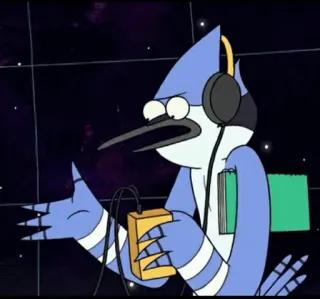 👾 61fe6ca3 Mordecai Regular Show cartone animato, Regular Show, Mordecai, uccello, cuffie, musica telegram sticker